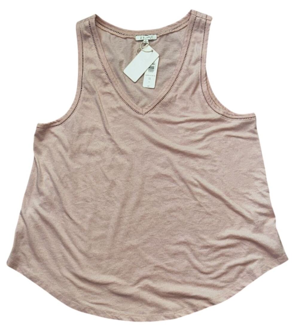 NWT Z Supply Vagabond Lace-Trim V-neck Rose Pink Tank Top Large